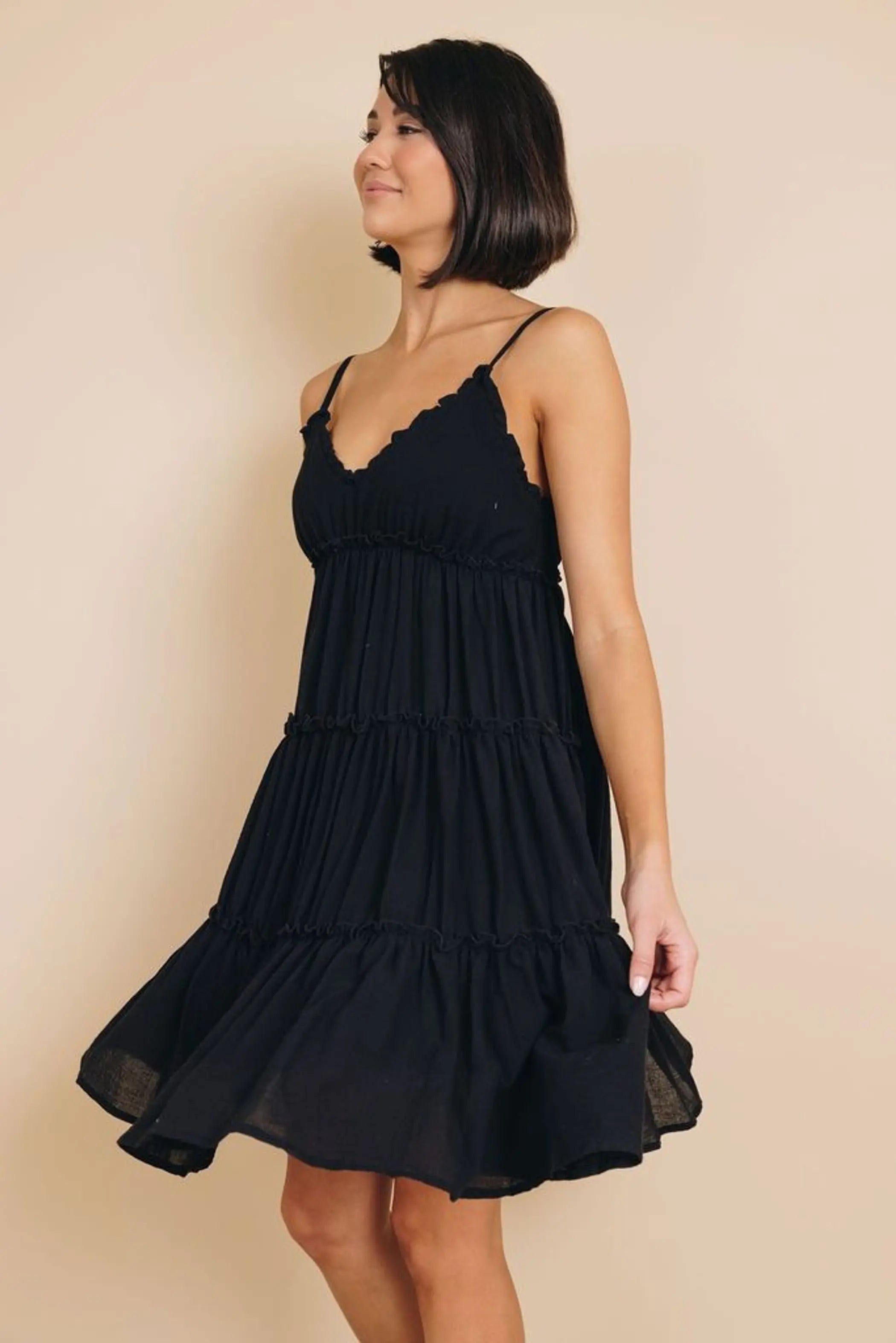 Shannon Ruffled Mini Dress Stay Warm in Style