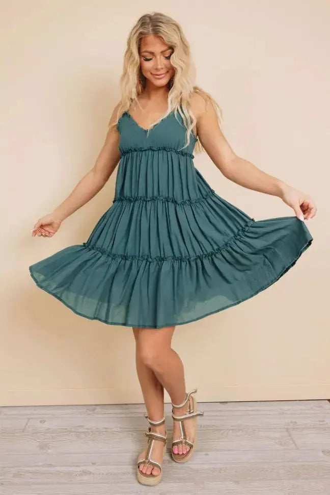 Shannon Ruffled Mini Dress Stay Warm in Style