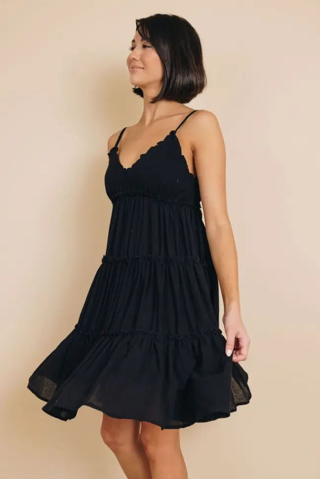 Shannon Ruffled Mini Dress Stay Warm in Style