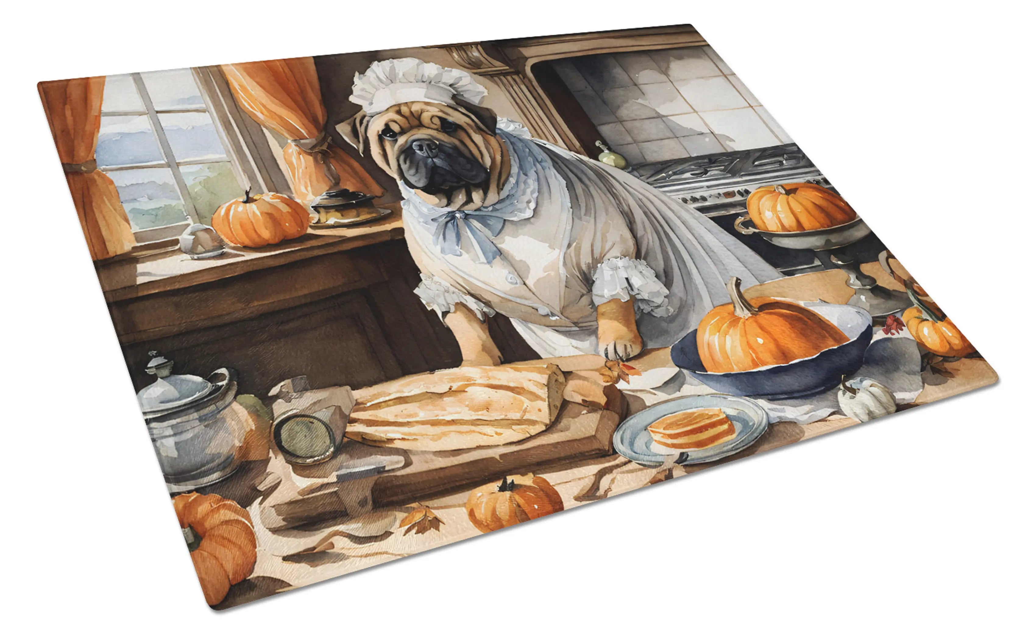 Shar Pei Fall Kitchen Pumpkins Glass Cutting Board Caroline's Treasures