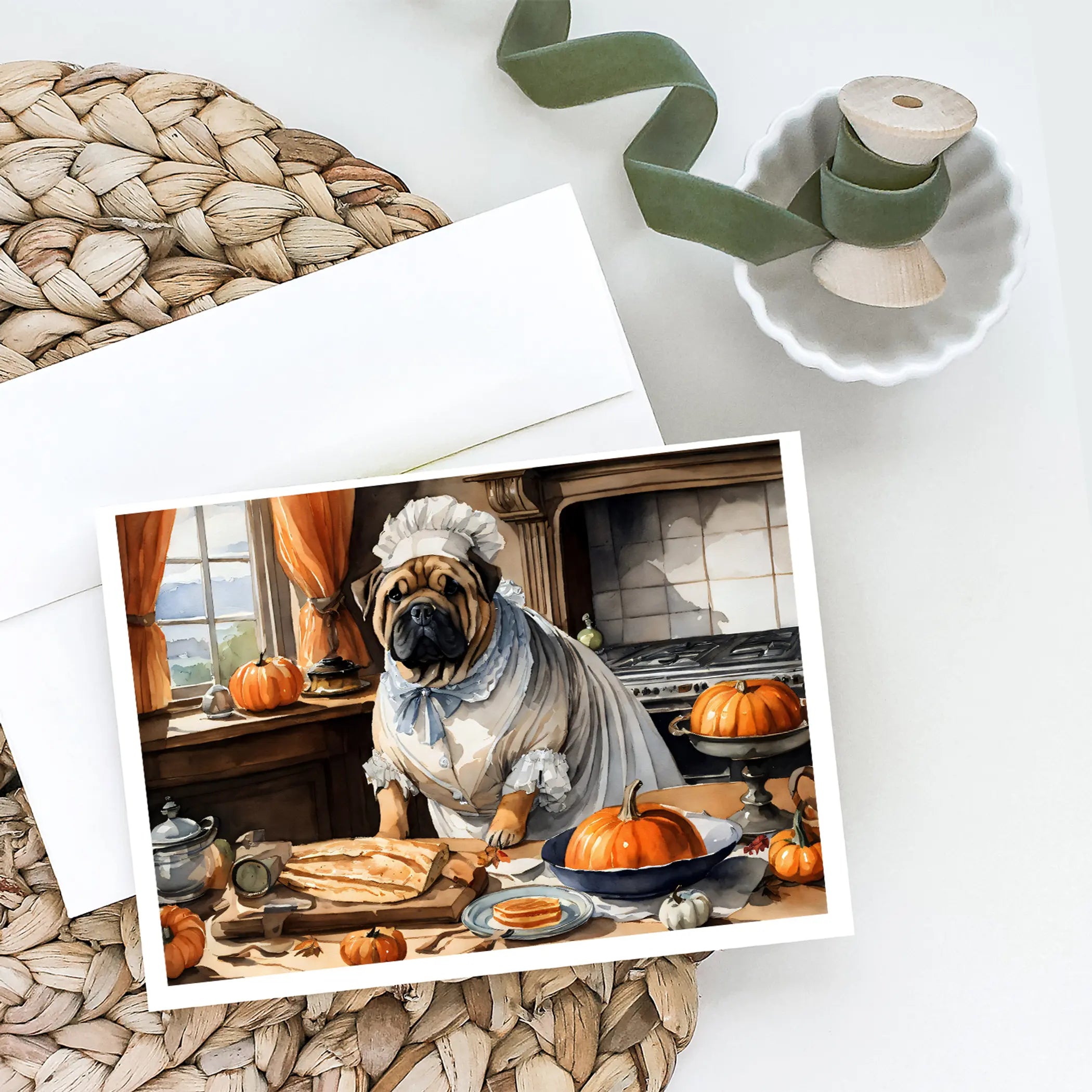 Shar Pei Fall Kitchen Pumpkins Greeting Cards Pack of 8 Caroline's Treasures