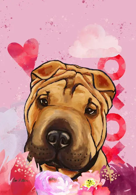Shar Pei  - Hippie Hound Studios Valentines  House and Garden Flags Best of Breed