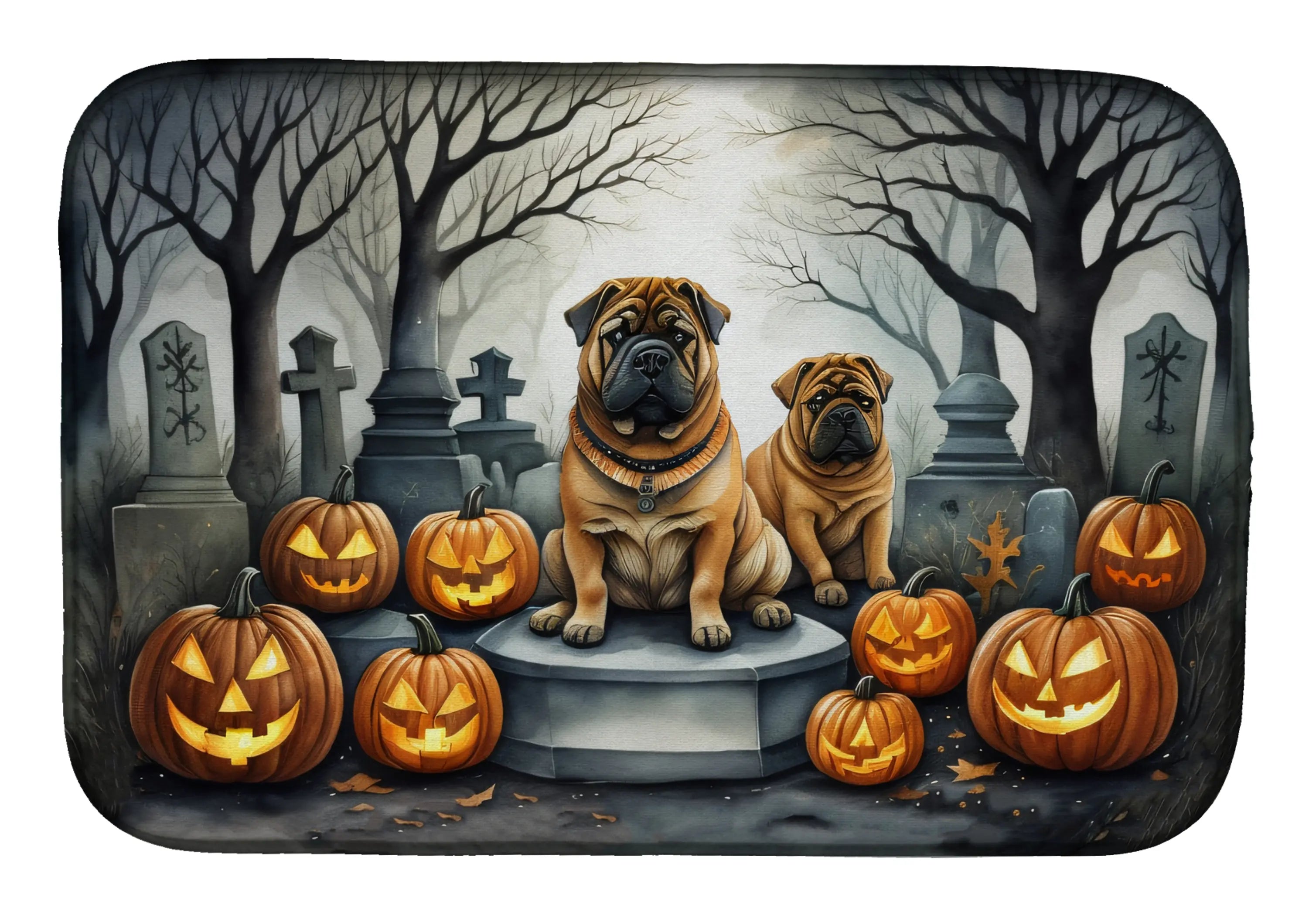 Shar Pei Spooky Halloween Dish Drying Mat Caroline's Treasures
