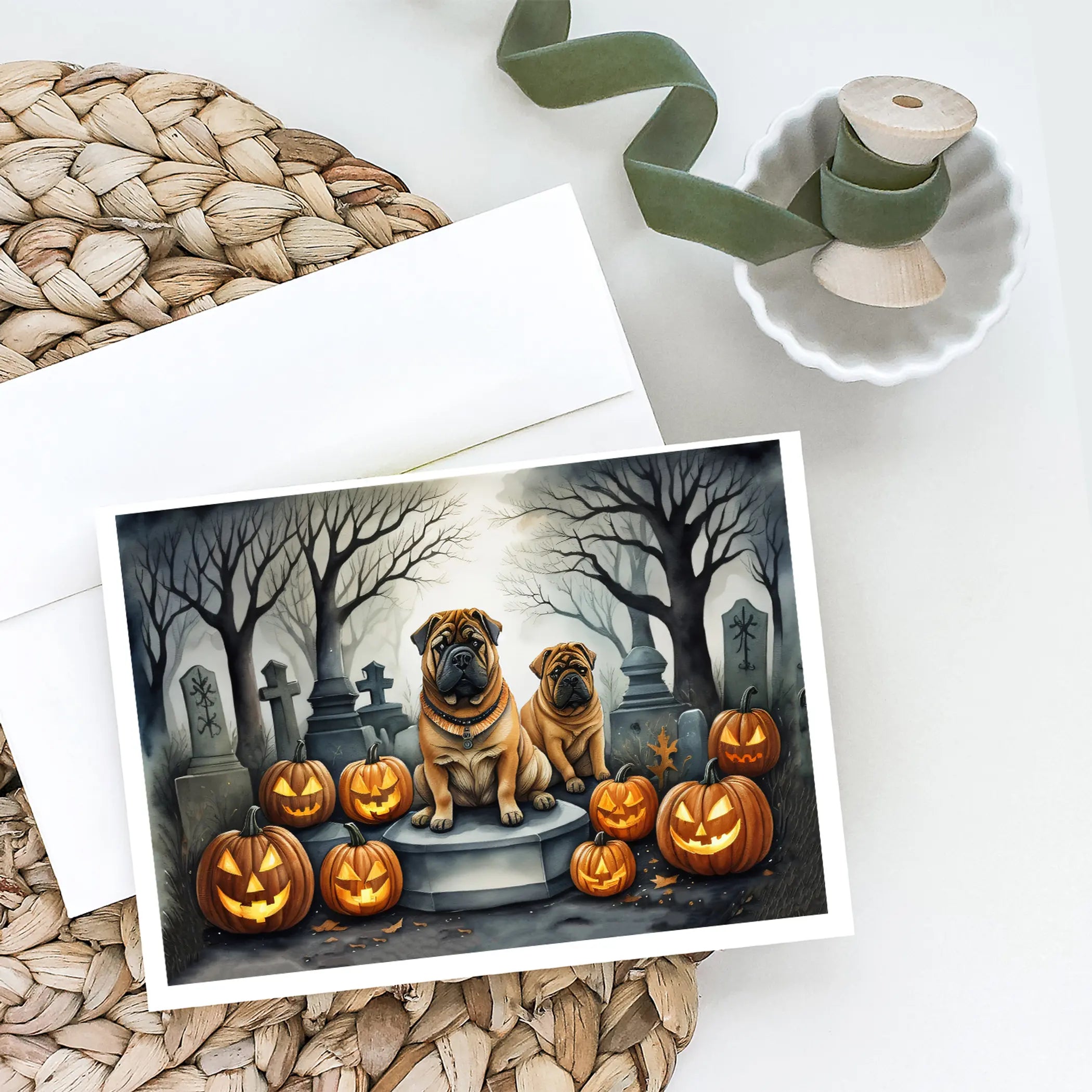 Shar Pei Spooky Halloween Greeting Cards Pack of 8 Caroline's Treasures