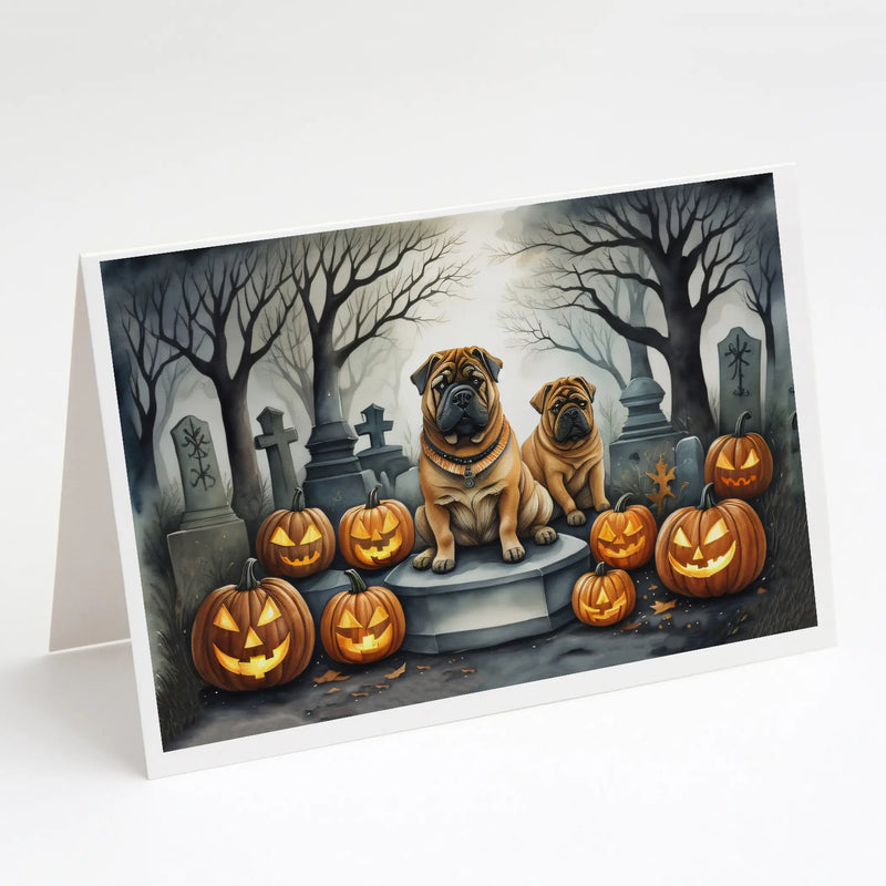 Shar Pei Spooky Halloween Greeting Cards Pack of 8 Caroline's Treasures