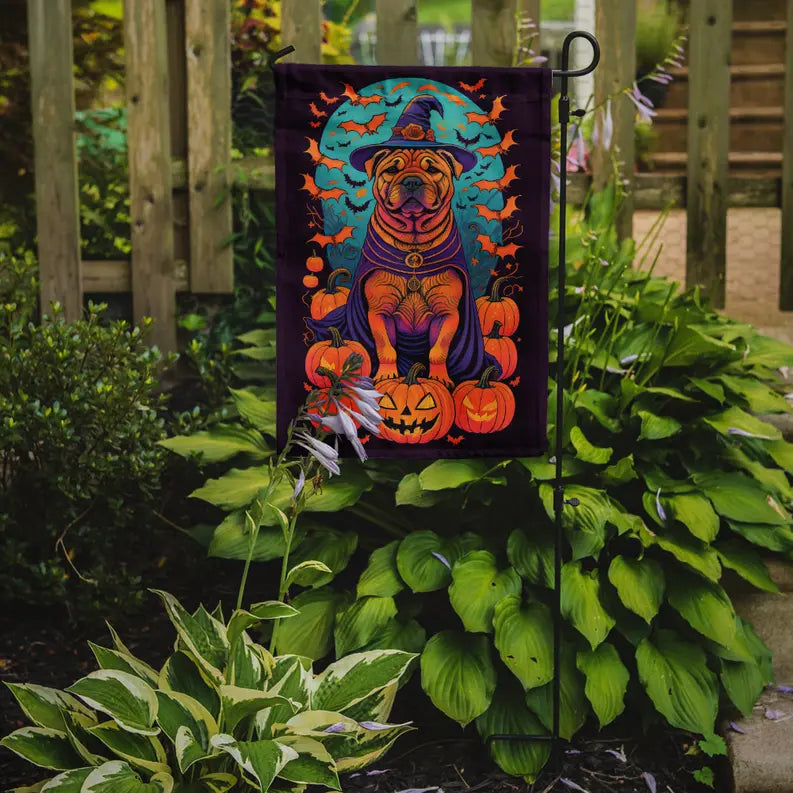 Shar Pei Witchy Halloween Garden Flag Caroline's Treasures