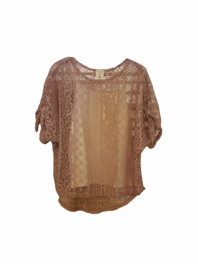 Sheer Lace Top ft Short Tie Sleeves & Cami Little Mass
