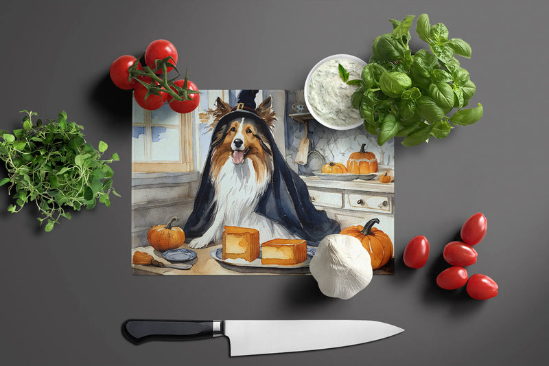Sheltie Fall Kitchen Pumpkins Glass Cutting Board Caroline's Treasures
