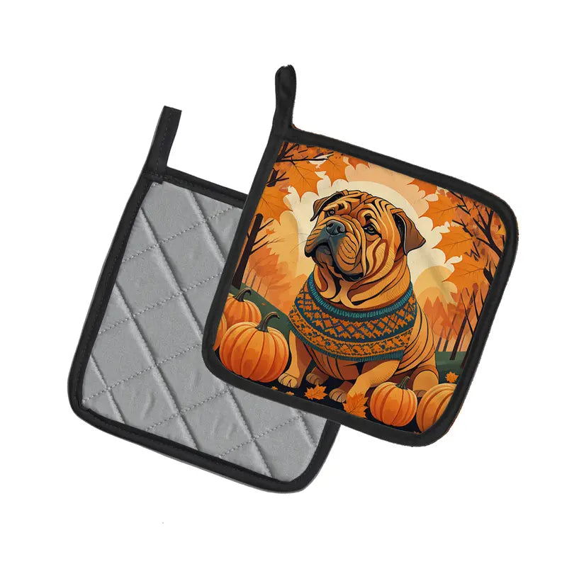 Sheltie Fall Pair of Pot Holders Caroline's Treasures