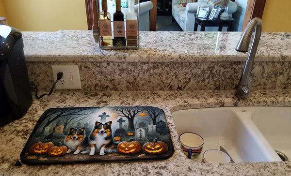Sheltie Spooky Halloween Dish Drying Mat Caroline's Treasures