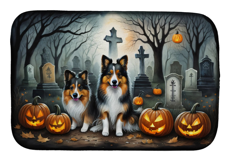 Sheltie Spooky Halloween Dish Drying Mat Caroline's Treasures