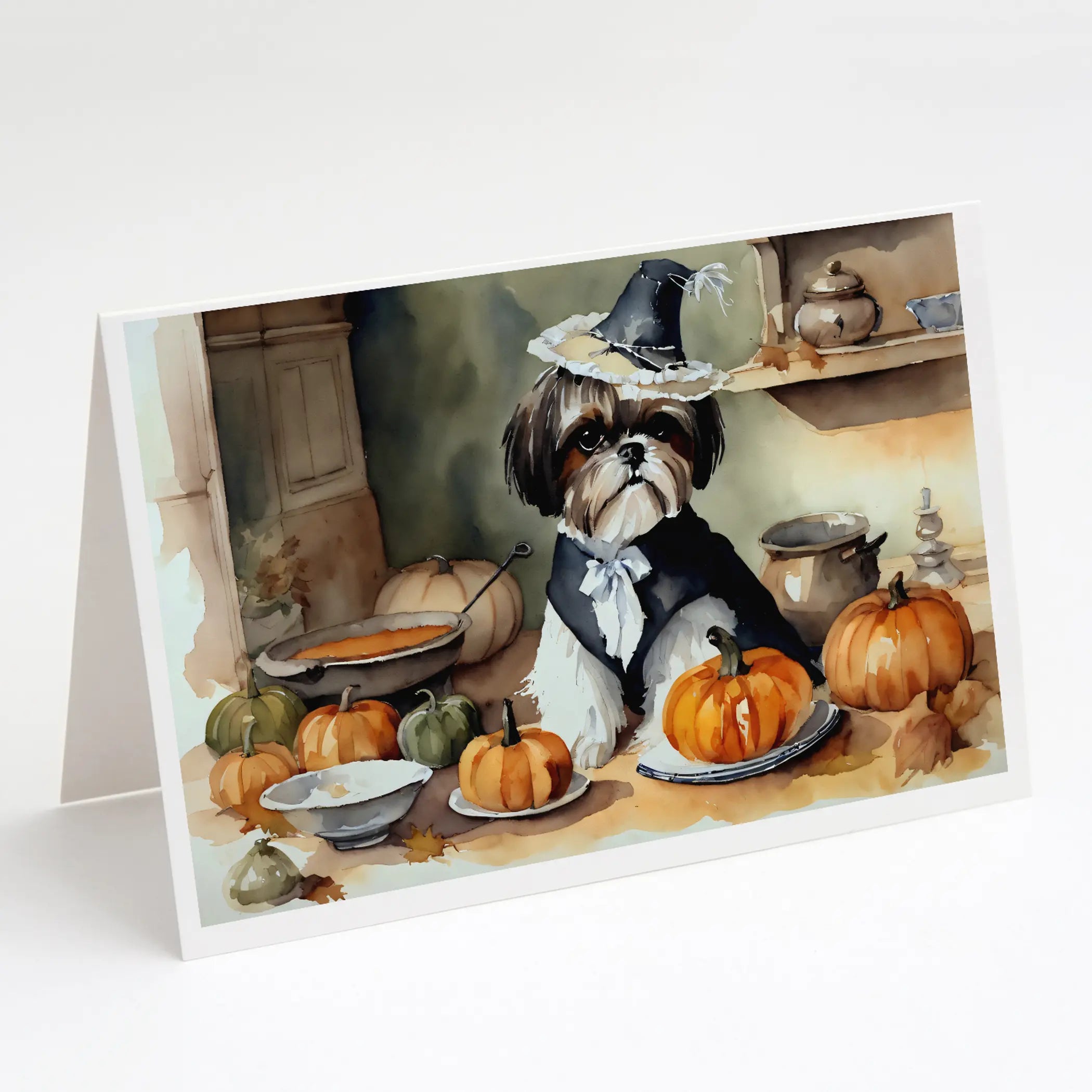 Shih Tzu Fall Kitchen Pumpkins Greeting Cards Pack of 8 Caroline's Treasures
