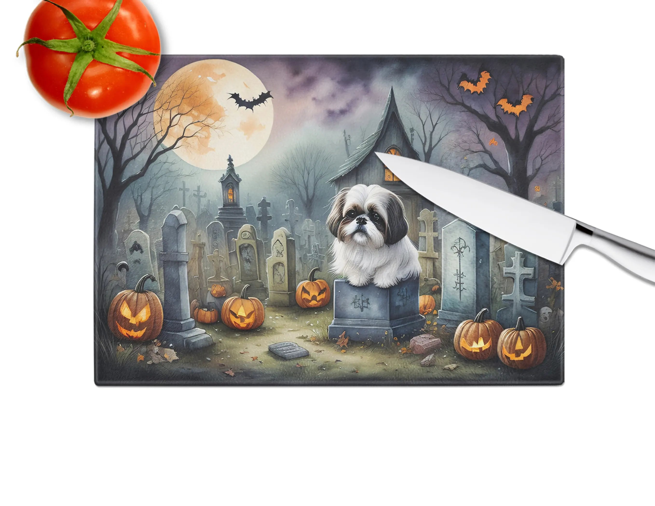 Shih Tzu Spooky Halloween Glass Cutting Board Caroline's Treasures