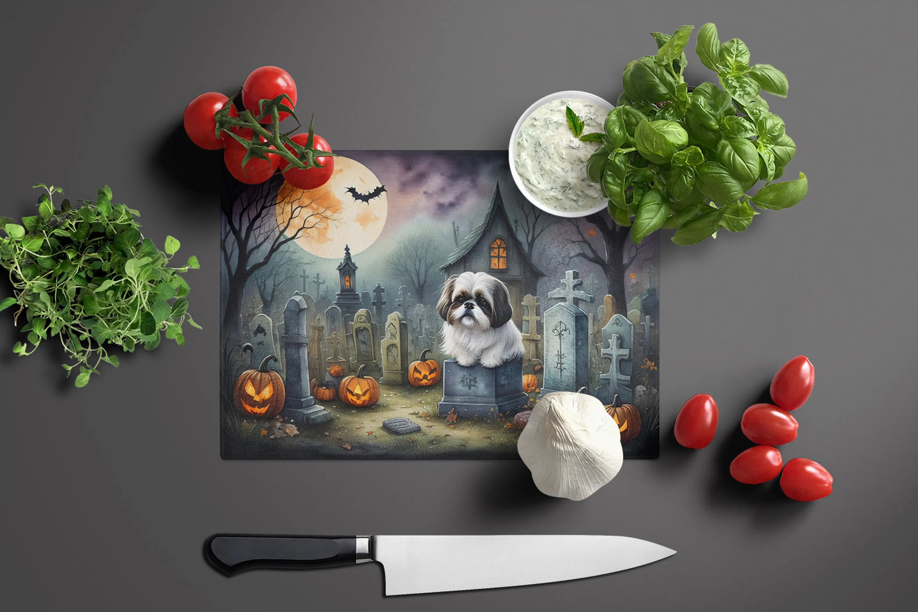 Shih Tzu Spooky Halloween Glass Cutting Board Caroline's Treasures