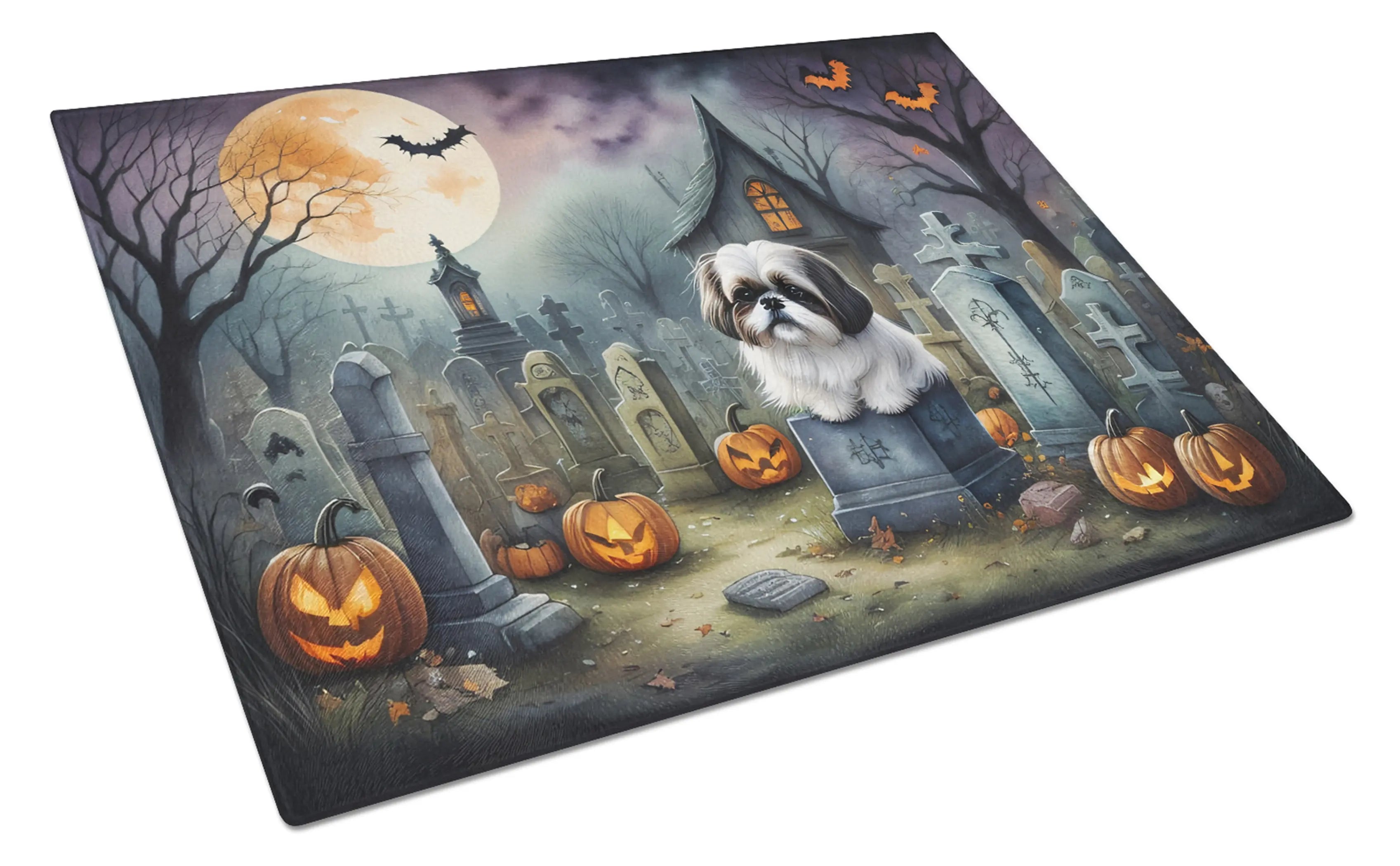 Shih Tzu Spooky Halloween Glass Cutting Board Caroline's Treasures