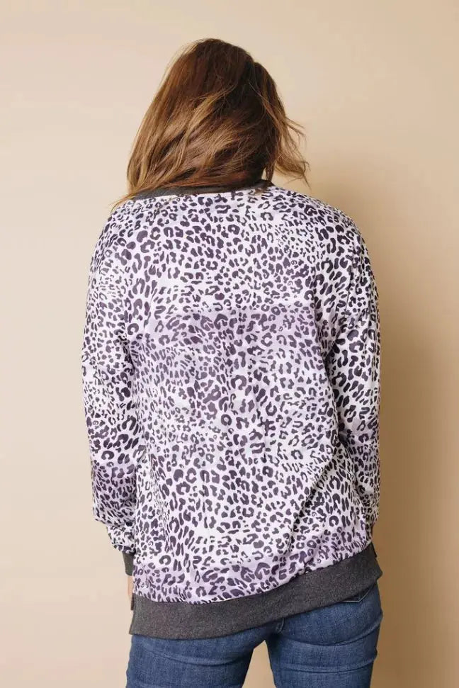 Shonda Leopard Color Block Top Stay Warm in Style