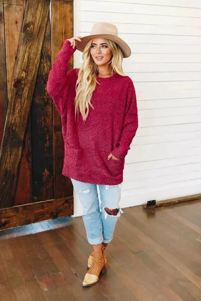 Show Me Love Popcorn Knit Sweater Stay Warm in Style