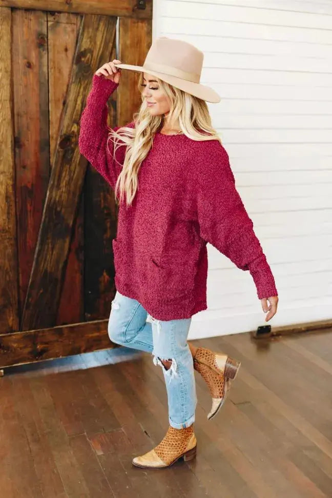 Show Me Love Popcorn Knit Sweater Stay Warm in Style