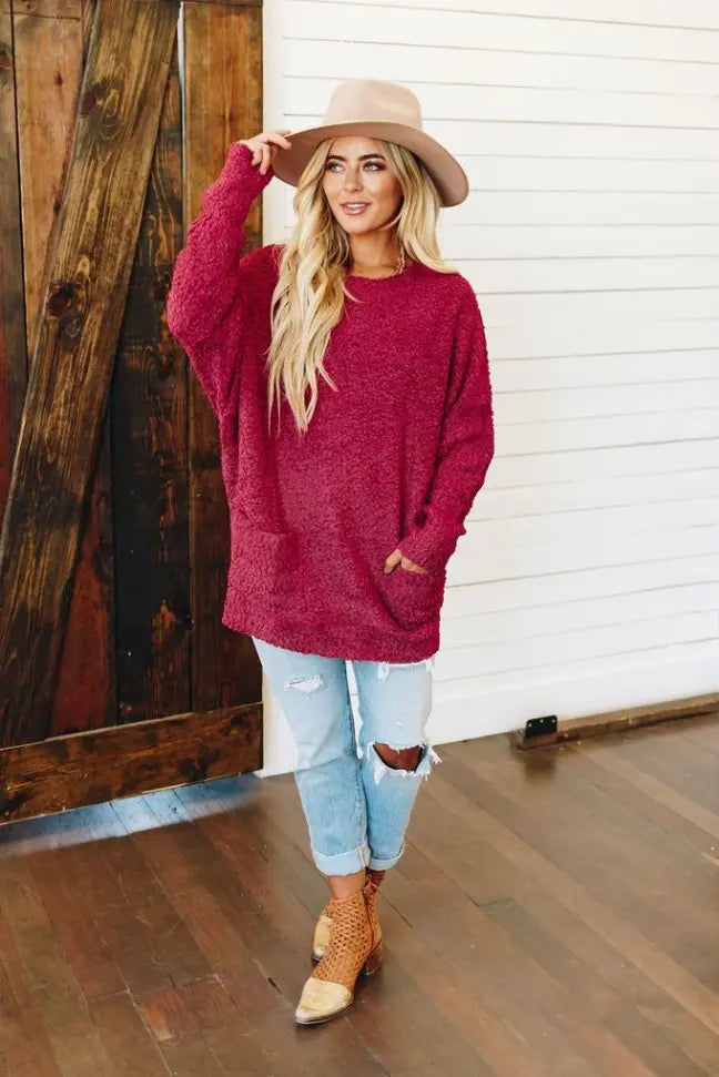 Show Me Love Popcorn Knit Sweater Stay Warm in Style