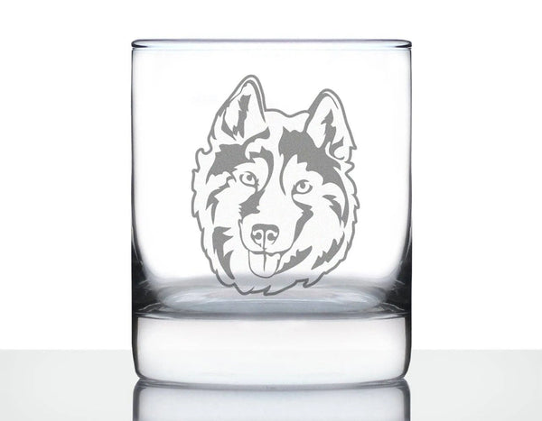 Siberian Husky Face Whiskey Rocks Glass - Dog Gifts Bevvee