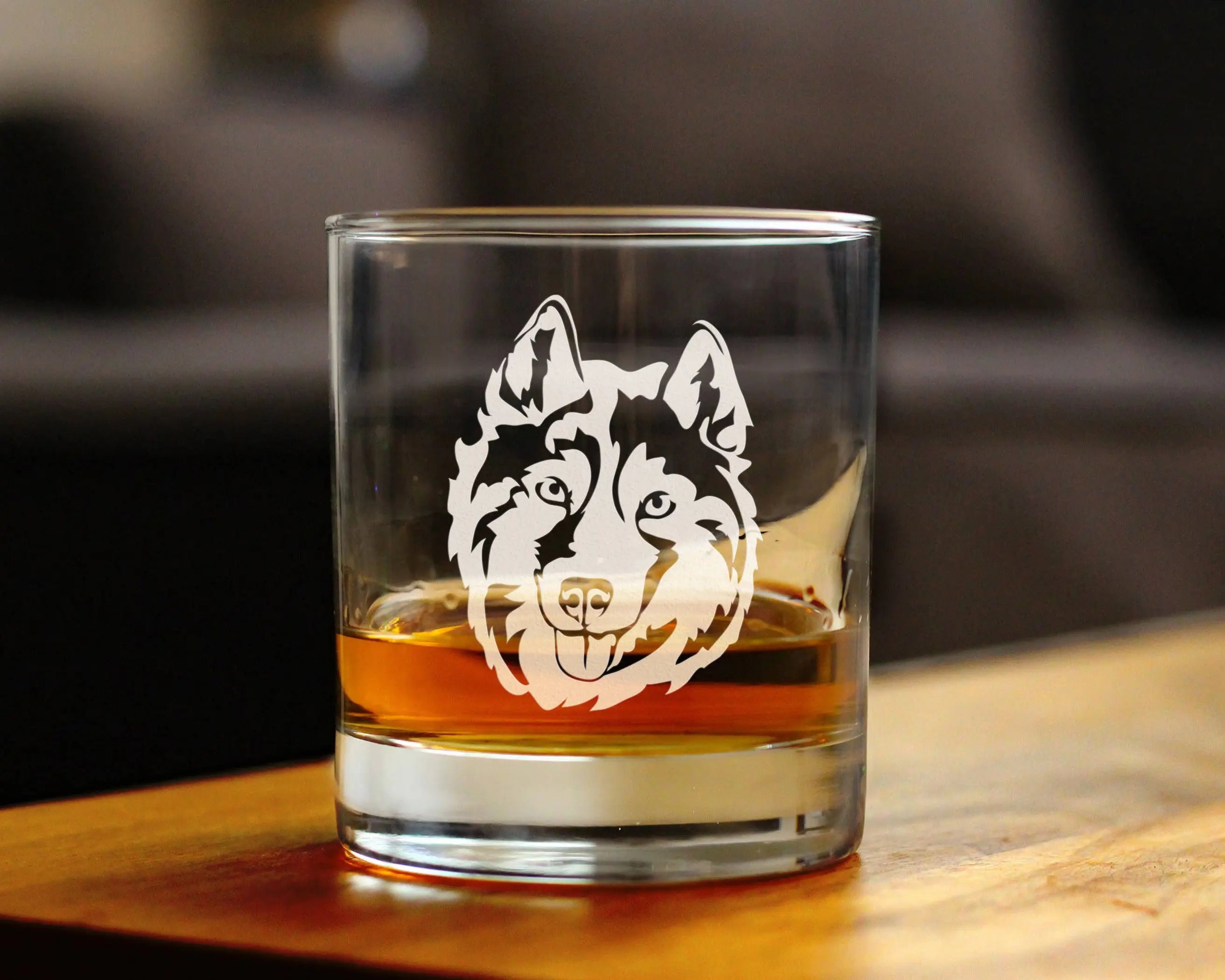Siberian Husky Face Whiskey Rocks Glass - Dog Gifts Bevvee