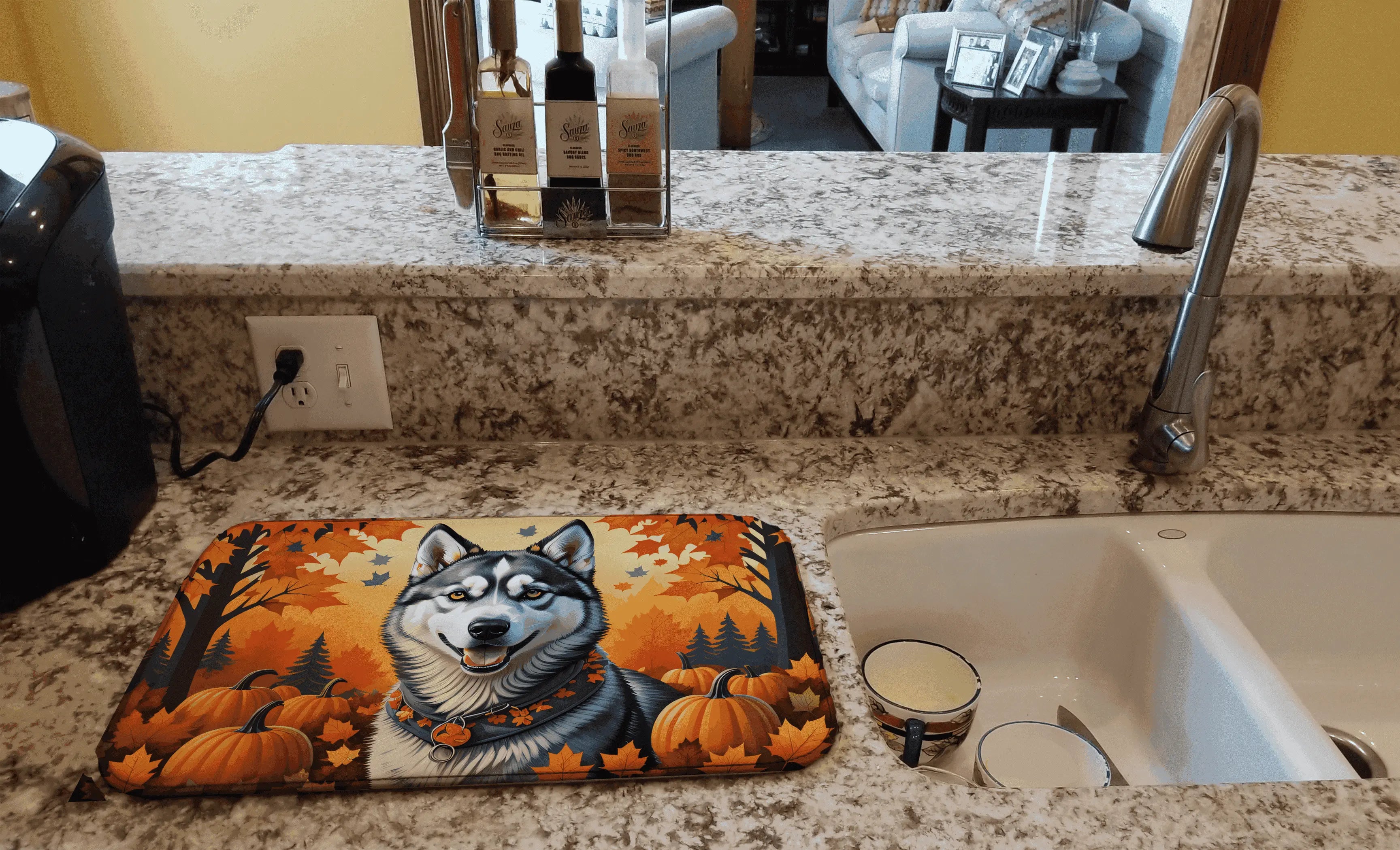 Siberian Husky Fall Dish Drying Mat Caroline's Treasures
