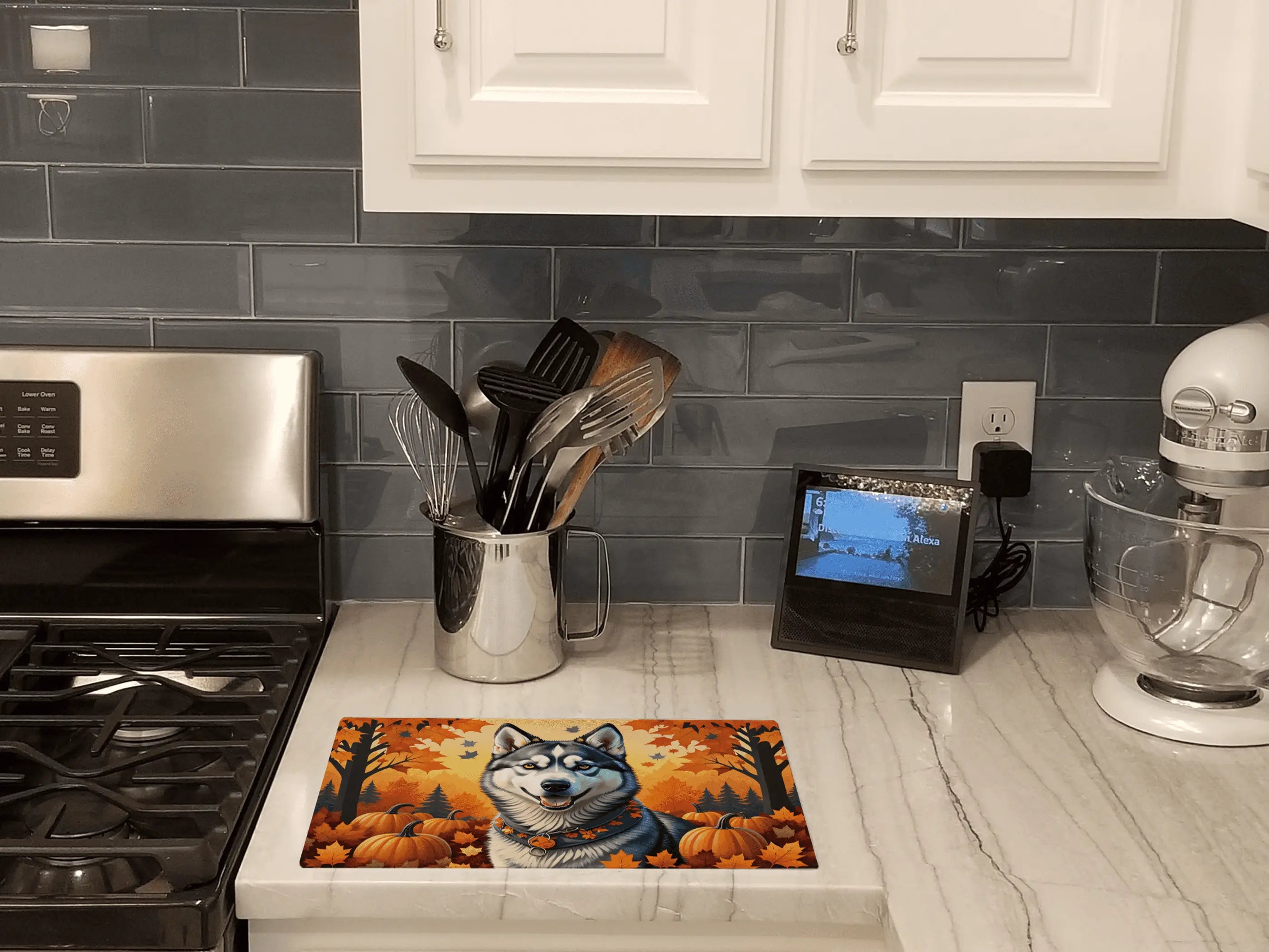 Siberian Husky Fall Glass Cutting Board Caroline's Treasures