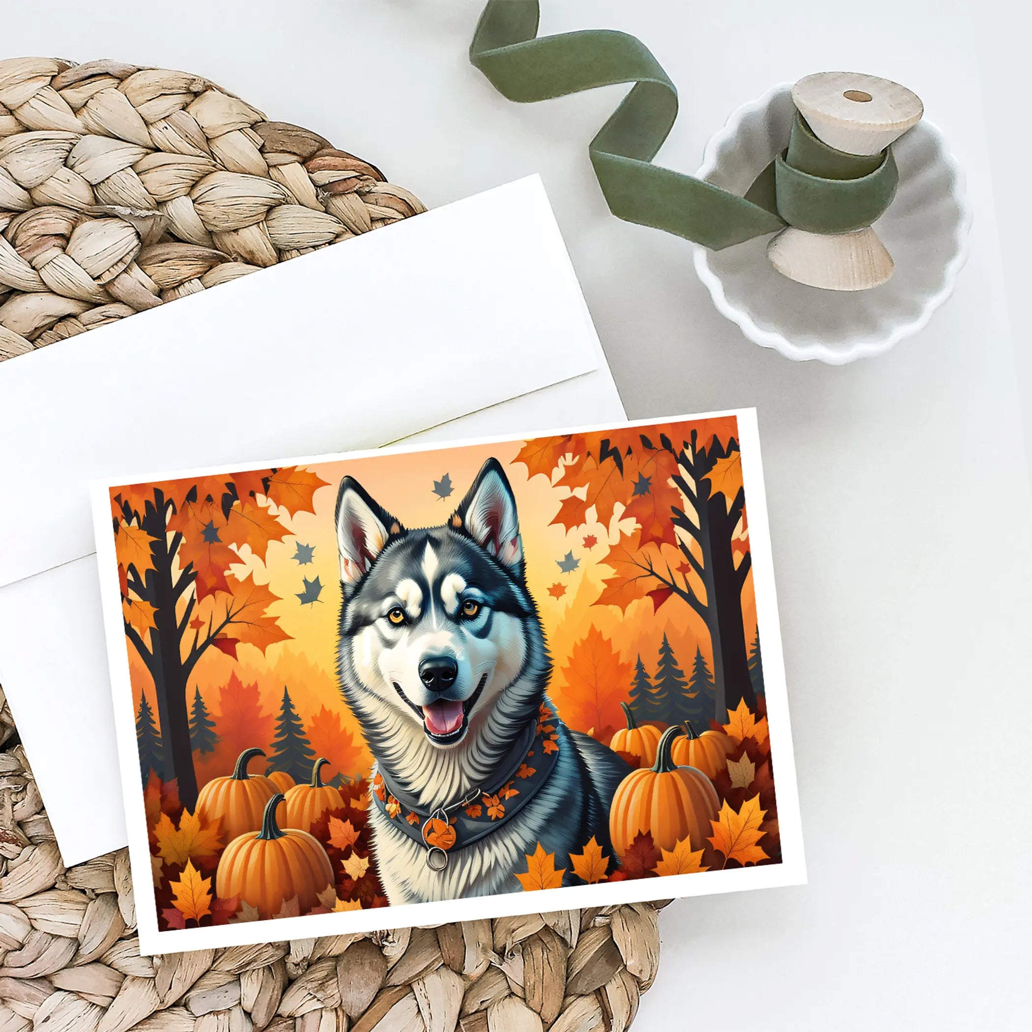 Siberian Husky Fall Greeting Cards Pack of 8 Caroline's Treasures