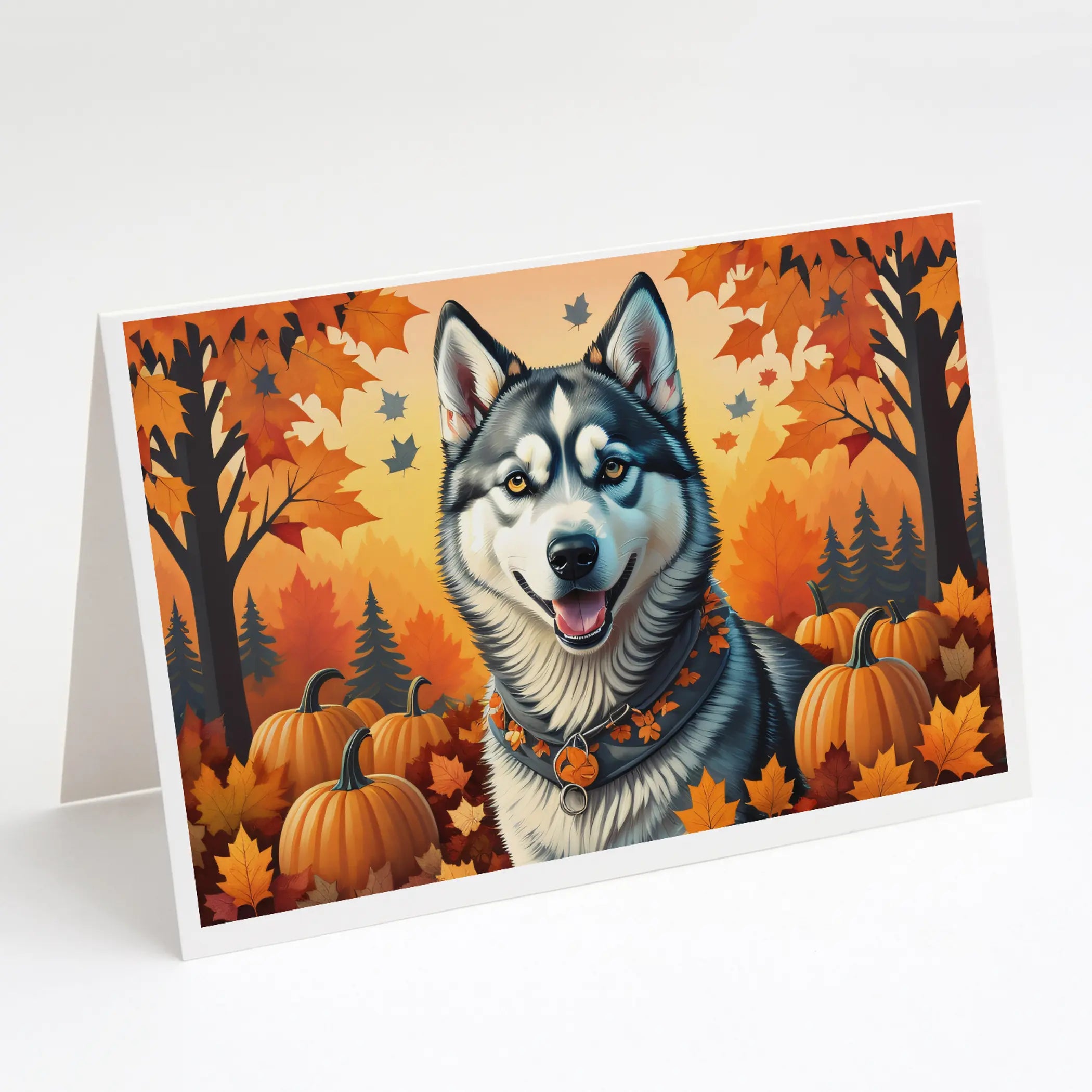 Siberian Husky Fall Greeting Cards Pack of 8 Caroline's Treasures