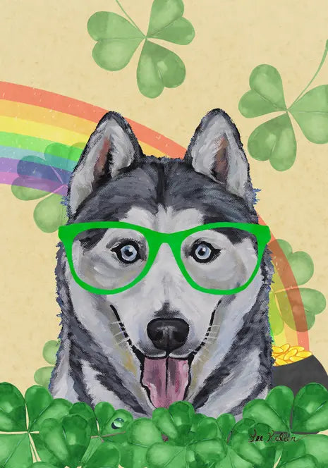Siberian Husky - Hippie Hound Studios Saint Patricks Day  House and Garden Flags Best of Breed