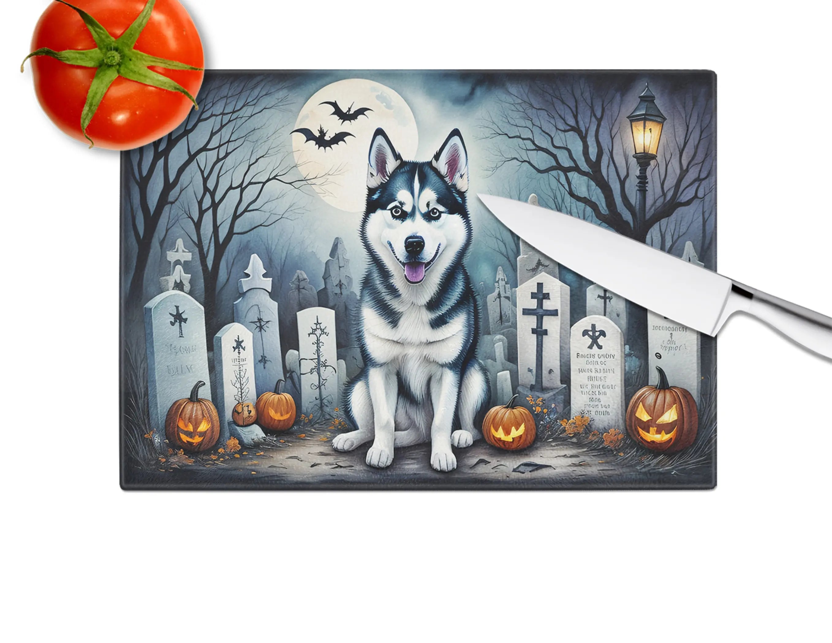 Siberian Husky Spooky Halloween Glass Cutting Board Caroline's Treasures