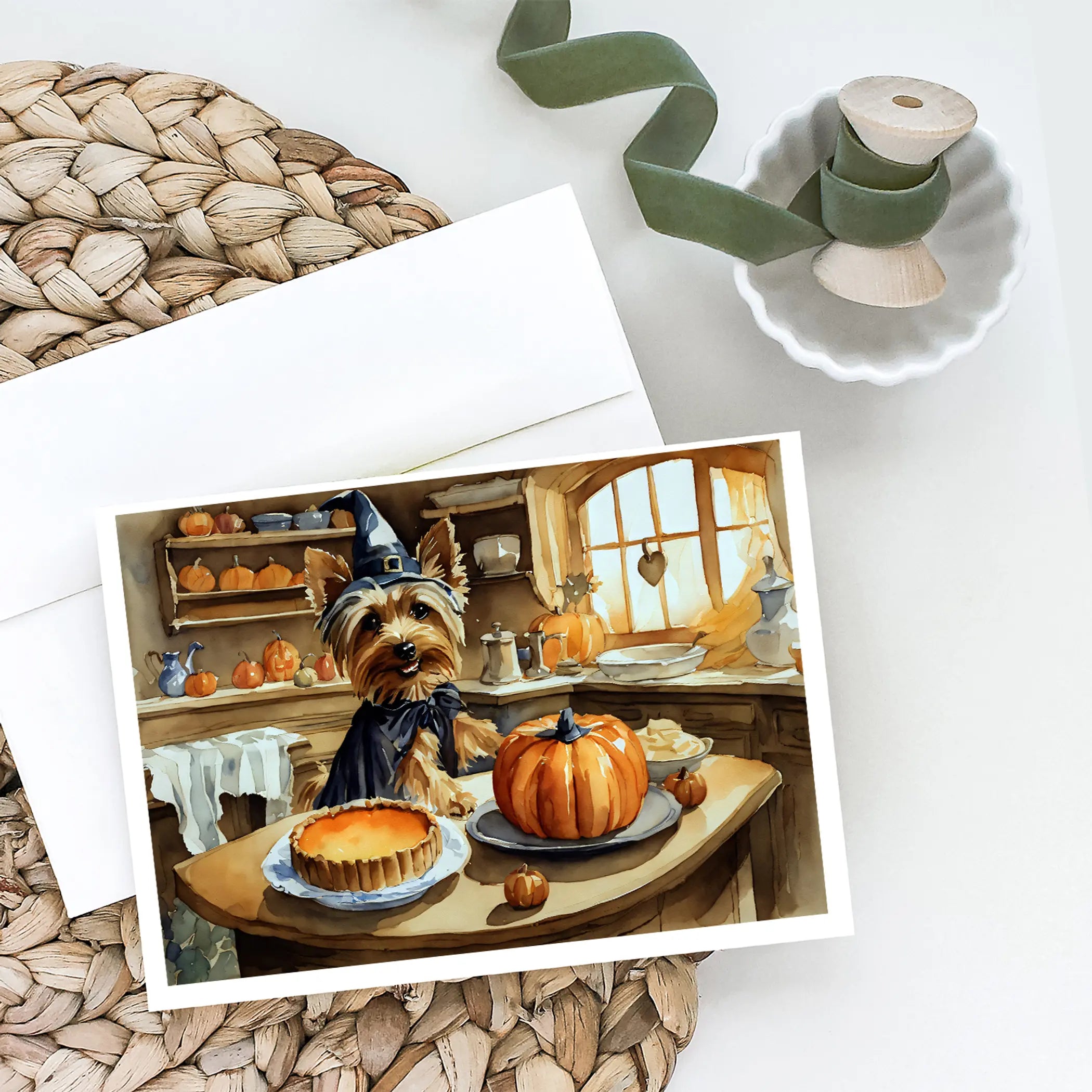 Silky Terrier Fall Kitchen Pumpkins Greeting Cards Pack of 8 Caroline's Treasures