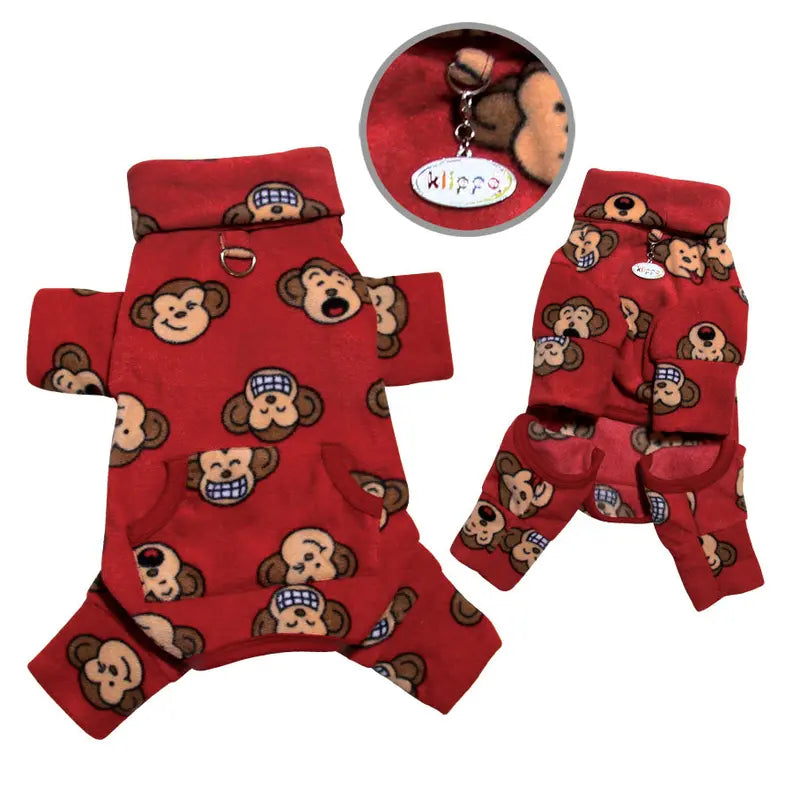 Silly Monkey Fleece Turtleneck Pajamas - Burgundy Klippo