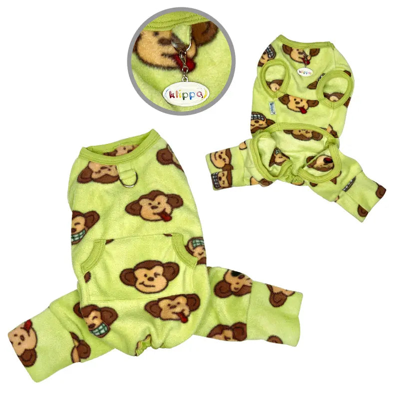 Silly Monkey Front Sleeveless Fleec Pajamas - Lime Klippo