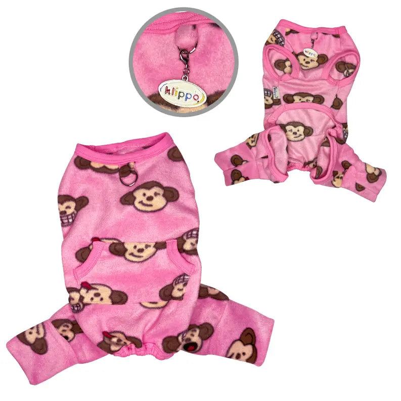 Silly Monkey Front Sleeveless Fleec Pajamas - Pink Klippo