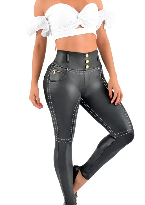 Siluet PEC Leather Look Shapewear Dressy Pants Lia International