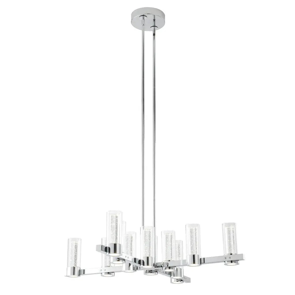 Silver And Clear Candle Style Twelve Light Transparent Metal LED Dimmable Chandelier With Clear Shades Homeroots Lighting