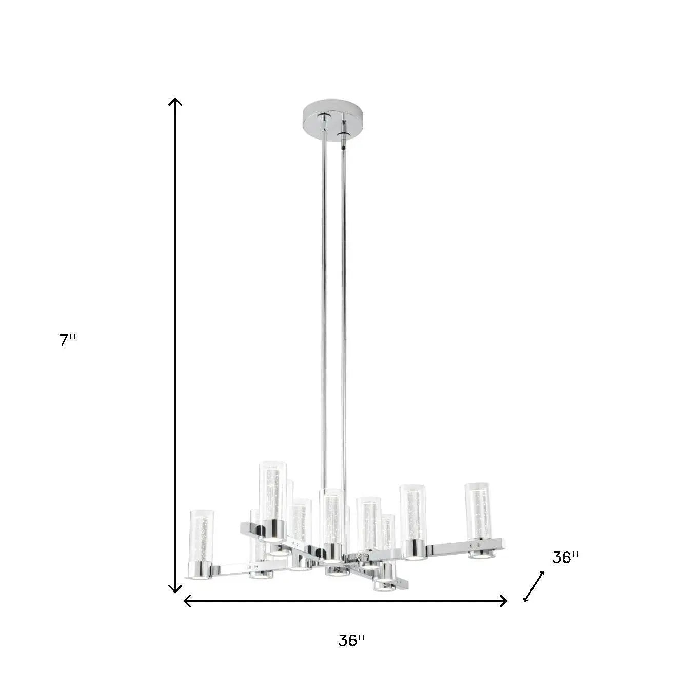 Silver And Clear Candle Style Twelve Light Transparent Metal LED Dimmable Chandelier With Clear Shades Homeroots Lighting