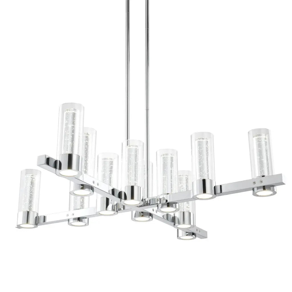 Silver And Clear Candle Style Twelve Light Transparent Metal LED Dimmable Chandelier With Clear Shades Homeroots Lighting