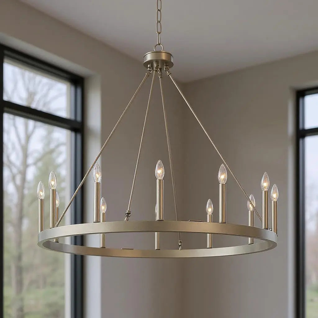 Silver Candle Style Twelve Light Metal Dimmable Chandelier Homeroots Lighting