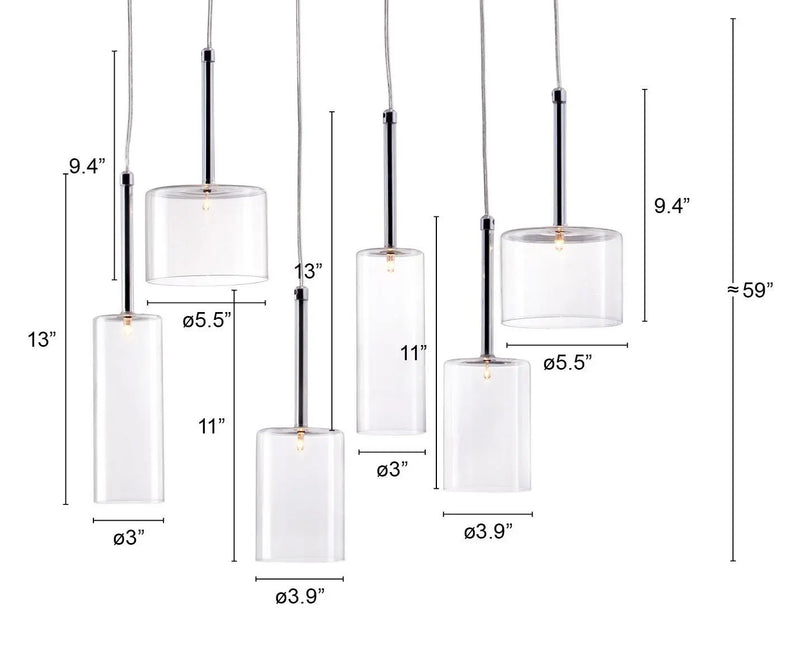 Silver Kitchen Island Six Light Metal LED Ceiling Light With Shades - GreatEagleInc
