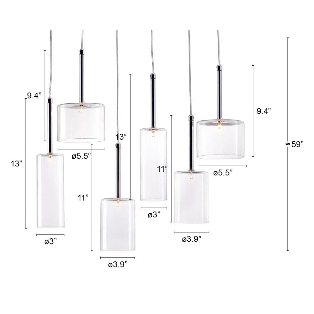 Silver Kitchen Island Six Light Metal LED Ceiling Light With Shades - GreatEagleInc