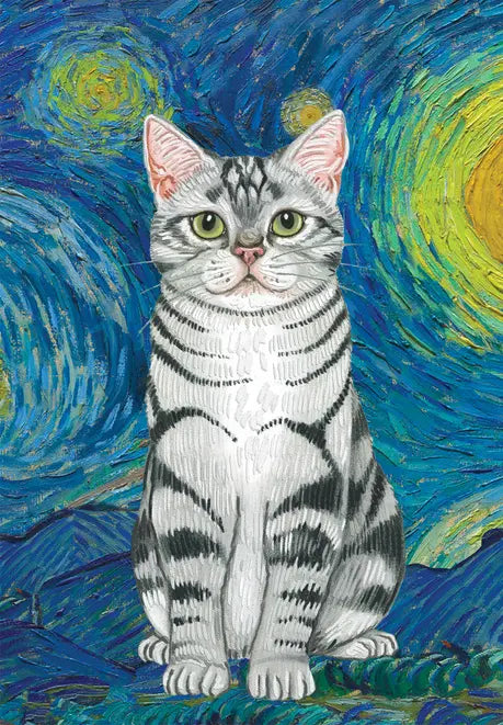 Silver Tabby - Tomoyo Pitcher Van Gogh Cat- House and Garden Flag Best of Breed