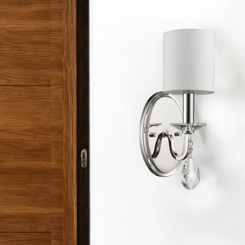 Silver Three Light Wall Sconce with White Fabric Shade Homeroots Lighting