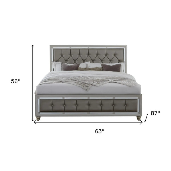 Silver Wood And Tufted Linen Queen Bed Frame With Nailhead Trim Homeroots Bed & Bath