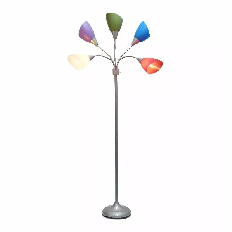 Simple Designs 5 Light Adjustable Gooseneck Silver Floor Lamp with Primary Multicolored Shades All The Rages, Inc.