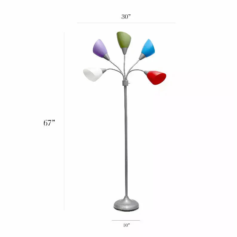 Simple Designs 5 Light Adjustable Gooseneck Silver Floor Lamp with Primary Multicolored Shades All The Rages, Inc.