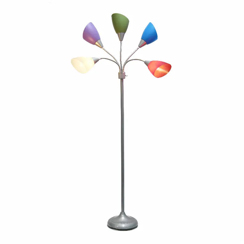 Simple Designs 5 Light Adjustable Gooseneck Silver Floor Lamp with Primary Multicolored Shades All The Rages, Inc.