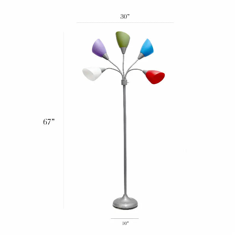 Simple Designs 5 Light Adjustable Gooseneck Silver Floor Lamp with Primary Multicolored Shades All The Rages, Inc.