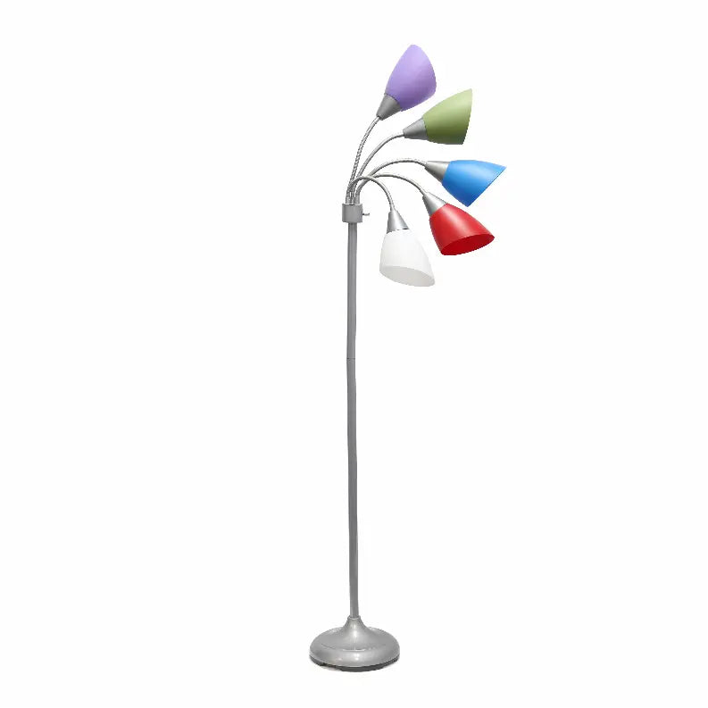 Simple Designs 5 Light Adjustable Gooseneck Silver Floor Lamp with Primary Multicolored Shades All The Rages, Inc.